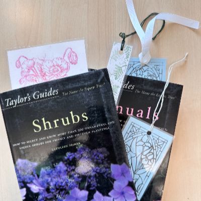 Botanical books with stamped bookmarks