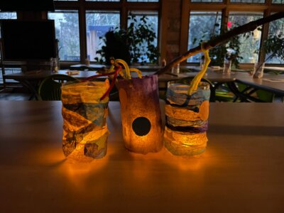 Handmade lanterns made from plastic bottles and tissue paper